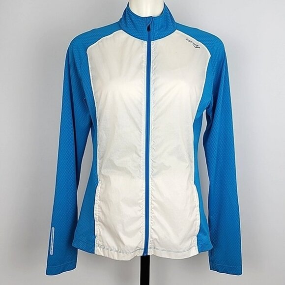 ⭐️3/ $30⭐️ Saucony Women's Activewear Lightweight Zip Up Jacket Blue White Sz XL - Picture 2 of 16